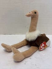 New w/Tags Ty Beanie Baby Stretch the Ostrich Bent/Creased Tag 2 