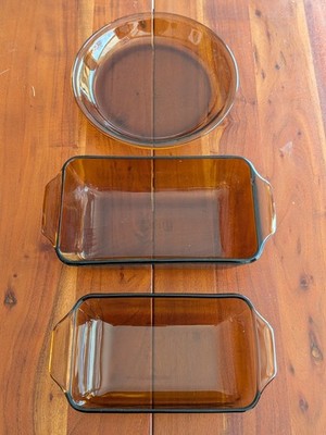 Vintage Anchor Hocking Amber Glass Bakeware Lot Plate & Casserole Dishes