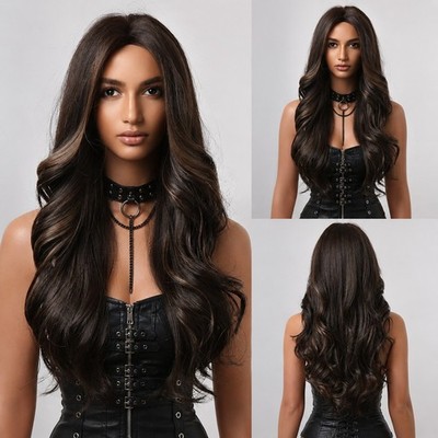 Synthetic Hair Heat Resistant Long Wavy Mixed Brown Cosplay Wigs Layered Women