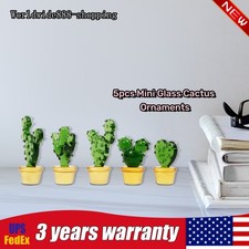 5Pcs Mini Cactus Statues Glass Cactus Ornaments Cute Table Decoration Display