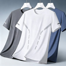 S-5XL Mens Sports T-Shirt Breathable Moisture Wicking Quick Dry Gym Running Top