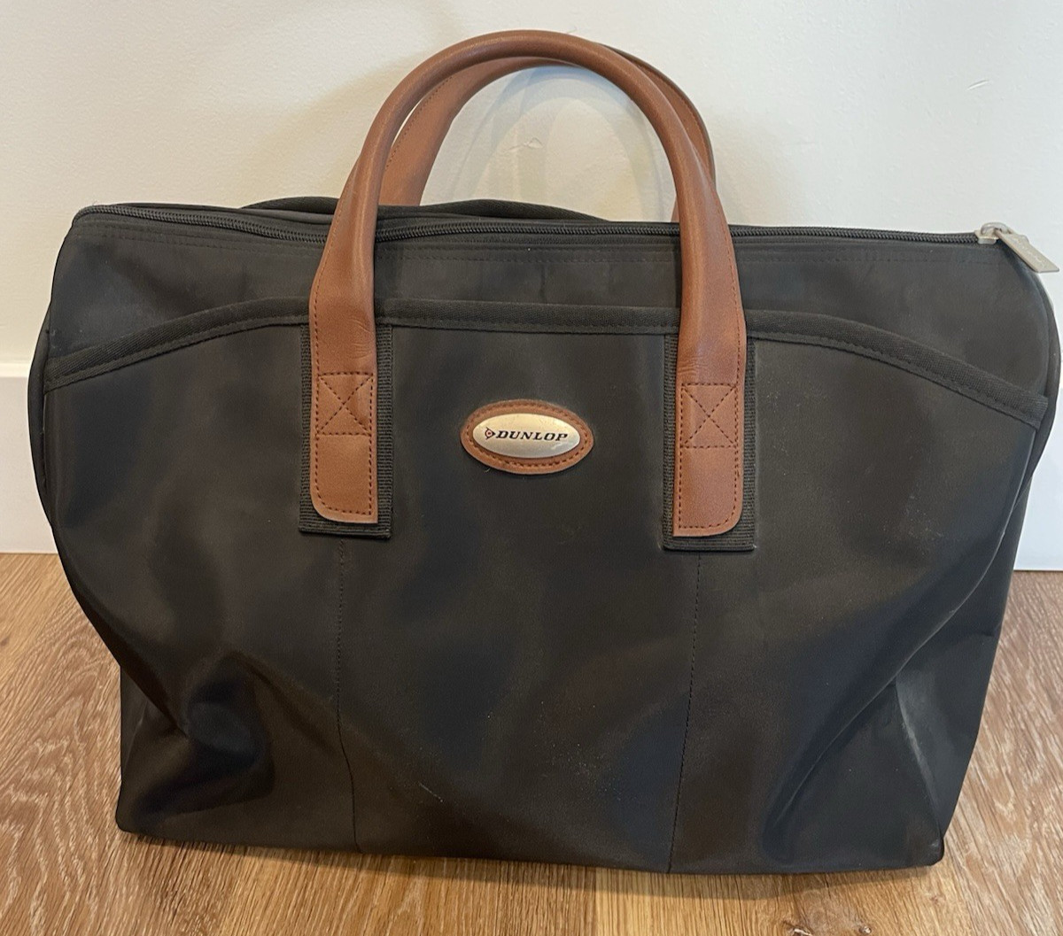 Black Duffel Bag Travel Gym Weekender Carry On Small Overnight Bag Brown Handles