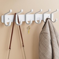 1 PCS Heavy Duty Wall Mounted Metal Coat Rack 6 Hooks For Hat Towel Bag White
