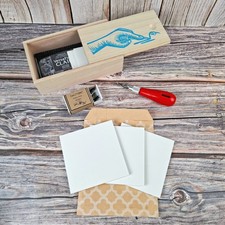 Lino stamp  block printing kit in Wooden box for printing on paper