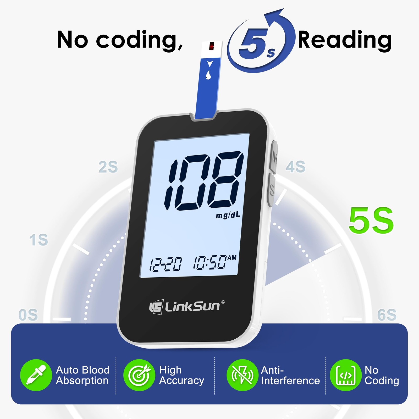 G-425-2V Blood Glucose Monitor Kit, 100 Test Strips, 100 Lancets, 1 Blood Sugar