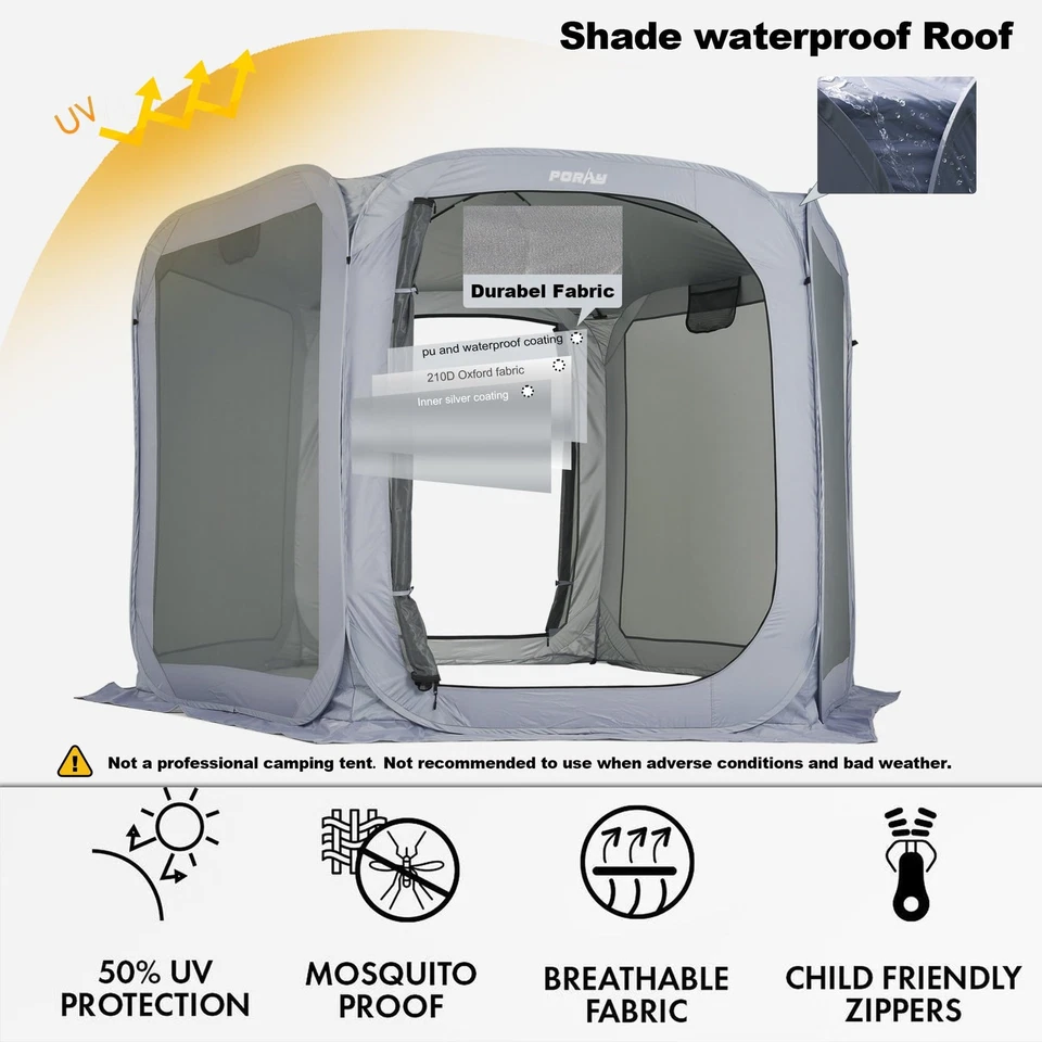 Палатка Poray Screen House раскладывающееся солнцезащитное укрытие с прочными сетчатыми дверями на молнии, свинина... - Изображение 3 из 4