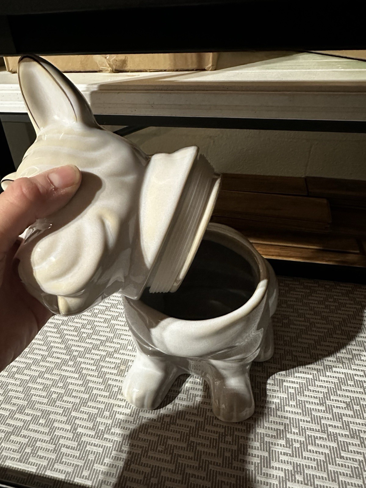 A modern ceramic French Bulldog cookie jar by Cravings by Chrissy Teigen.