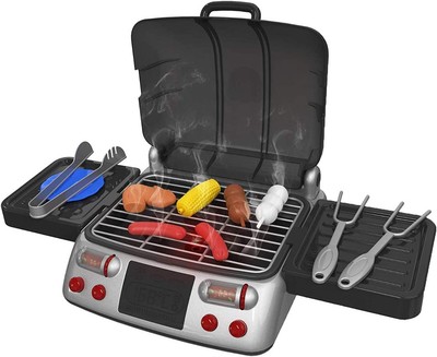 Pretend Play BBQ Grill for with Lights, Sizzling Sounds and Smoke - 19 Piece ...