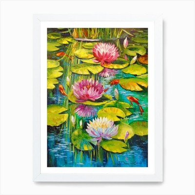 Teich mit Fischen Kunstdruck Gerahmtes Wandbild Poster Leinwandbild Bild