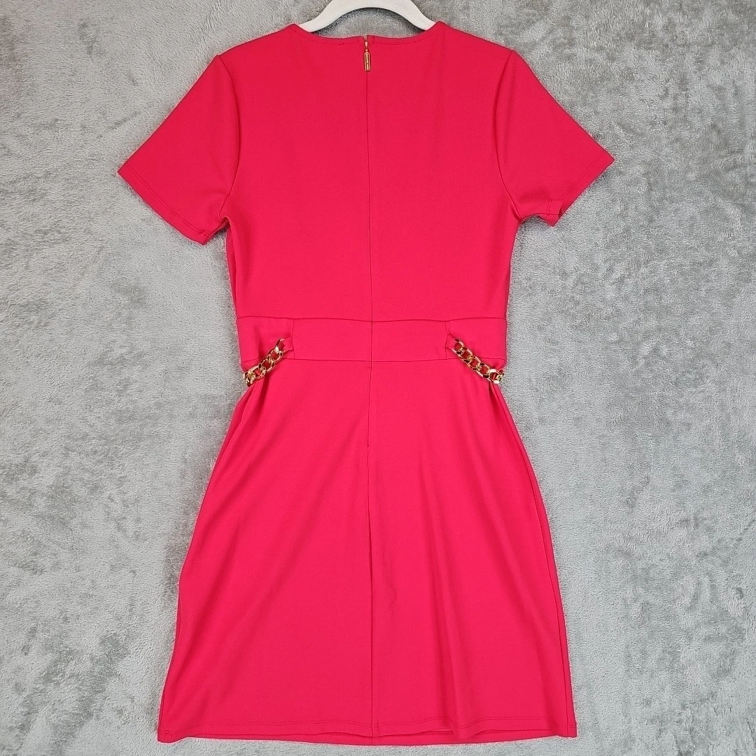 Mini abito donna Michael Kors scuba crepe bordo catena S rosa intenso manica corta