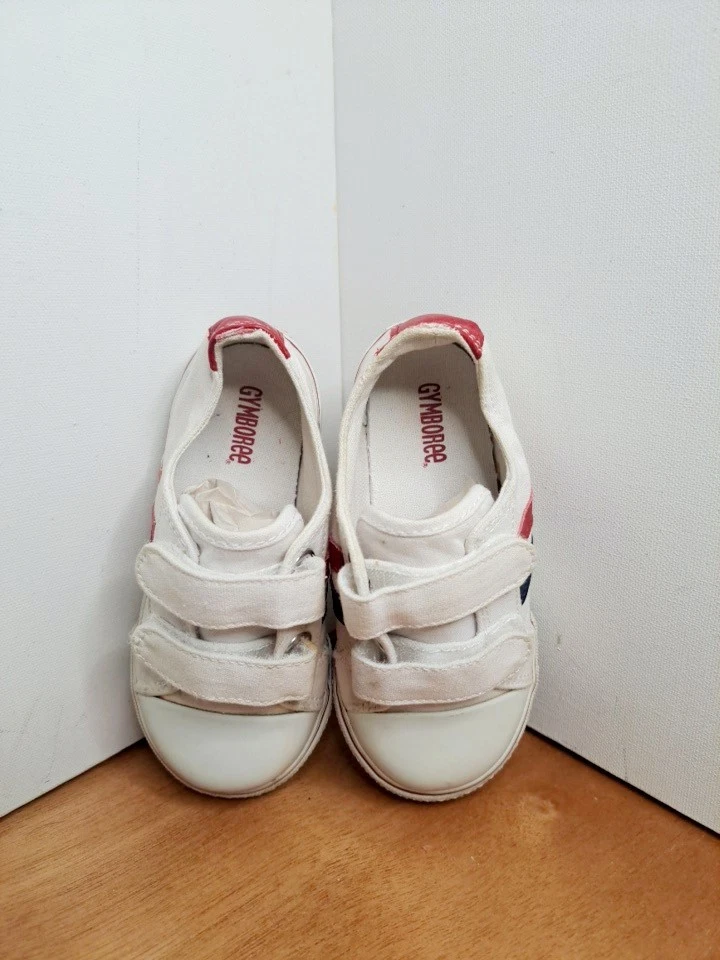 Gymboree Niños Blanco Rojo Azul Rayas Tenis Top Correa Zapatos Talla 8 Foto 2 de 4