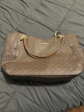 Michael Kors Brown Logo Shoulder Bag Gold Chain Strap Women's Designer Purse