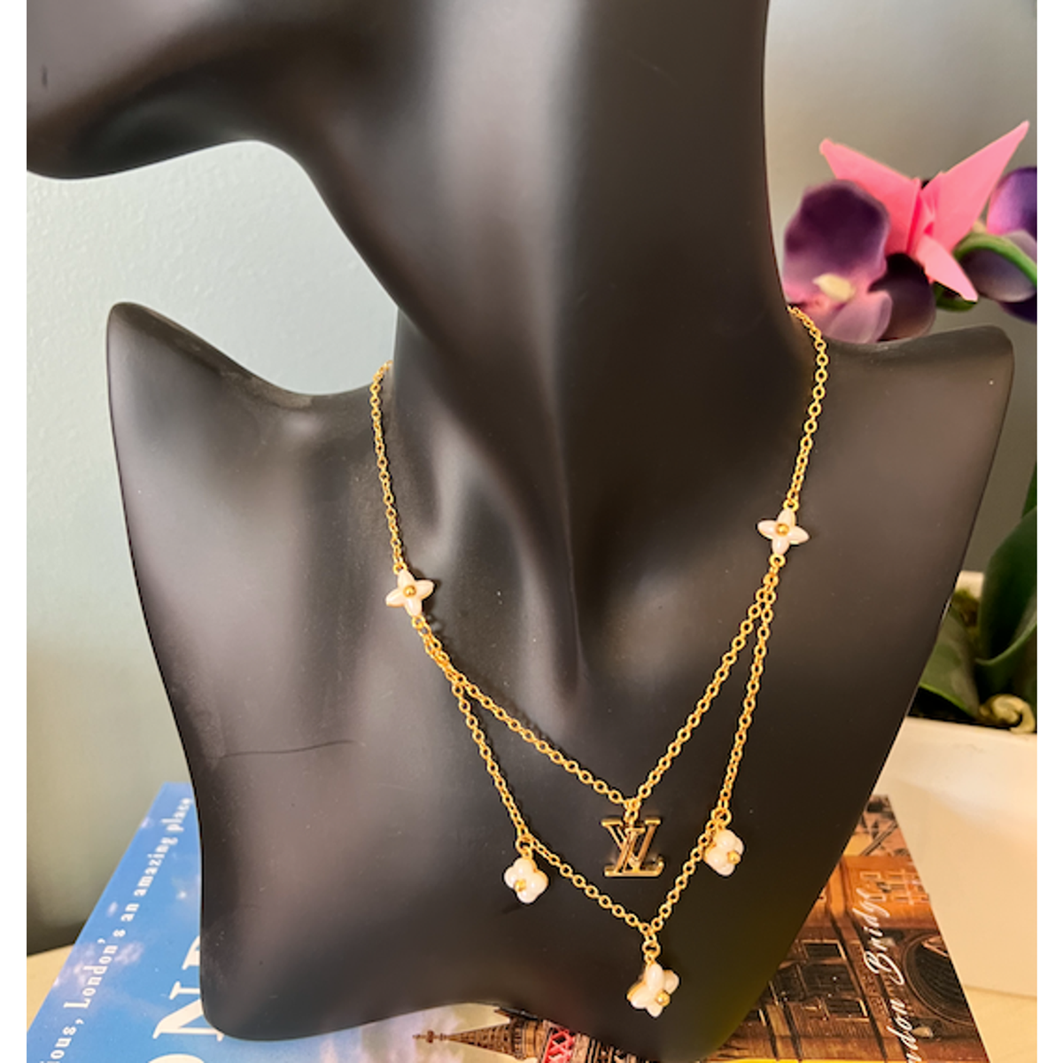 Louis Vuitton Monogram LV Layered Necklace with Pearl Flower