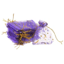 Moon Star Printed Organza Bags, 100 Pcs 3.54x2.8 Inch Drawstring Mini Pouches...