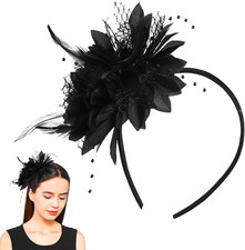 1920S Flapper Headband for Women, Black Feather Headpiece with Sparkling Detail,