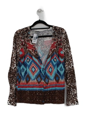 Via Appia Women's Cardigan M Multi Animal Print 100% Other V-Neck Cardigan