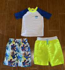 The Children's Place Toddler Boy's  Blue and Neon Yellow Three Piece Swim Set 5T