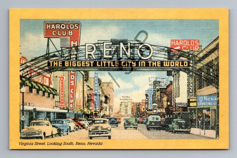 Vintage 1950s Reno Nevada Virginia Street "Biggest Little City" Arch Postcard