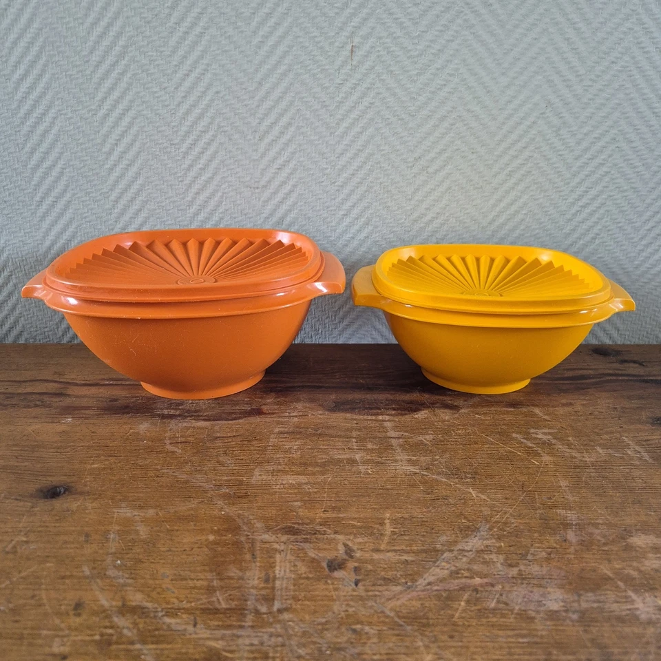 Vtg. Tupperware Servalier Set Bowl Pot Container Storage w. Lid Harvest Retro - Image 2 of 4