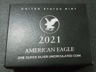 2021 w AMERICAN EAGLE 1-oz SILVER UNCIRCULATED COIN, ITEM NUMBER 21EGN.