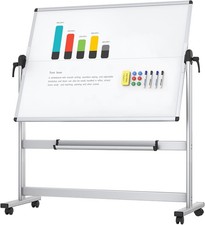 Double-Sided Mobile Whiteboard 48 x 36 Inches Magnetic Rolling Dry Erase White