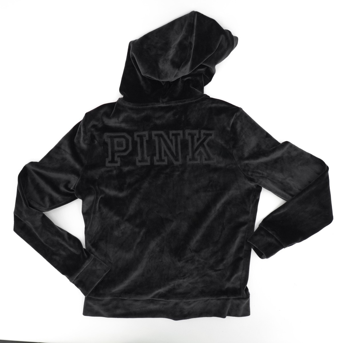 Victorias Secret PINK Jacket Womens Small Black Velvet Velour Soft