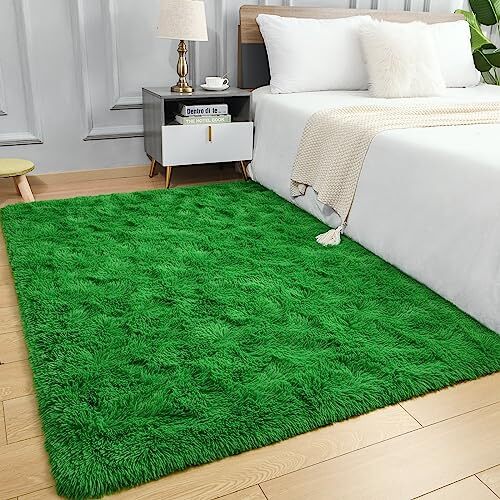Luxury Soft Shaggy Rugs Carpets Bedroom Rug Indoor Plush Area 3x5 Feet Green - Picture 4 of 7