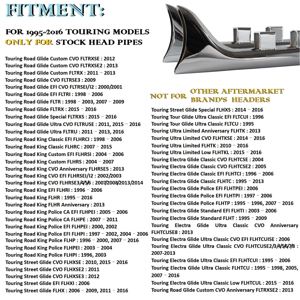 "Tubo de escape cromado cola de pez deslizable para Harley Touring 1995-2016 Road King" Foto 3 de 4