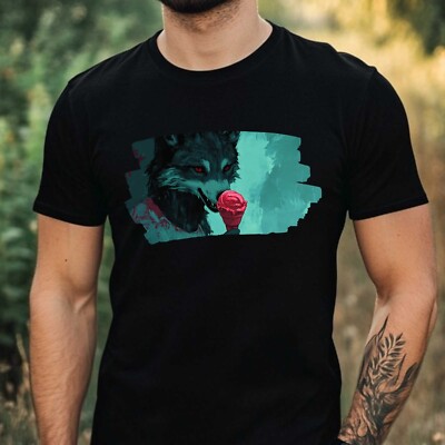 Mens Wolf Eats Ice Cream Motif Cotton T-Shirt Size XS to 5XL
