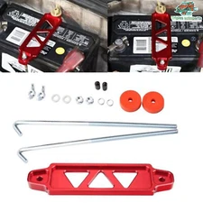 Car Battery Tie Down Mount Bracket Brace Bar Aluminum with 8'' J-Hook Bolt Red