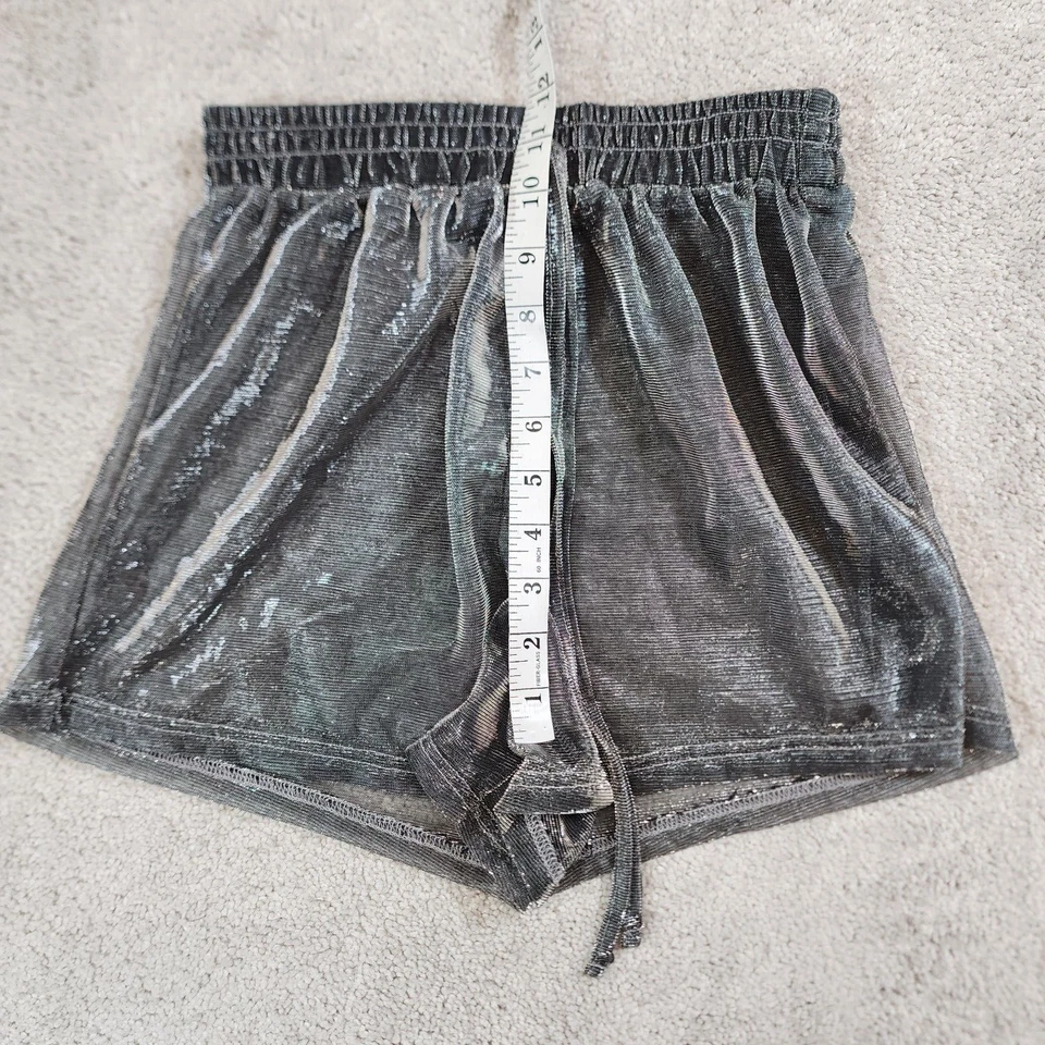 Pantalones Cortos Mujer Plateados Malla Metálica Brillante Elástico Cordón Estilo Retro Grande Foto 3 de 4