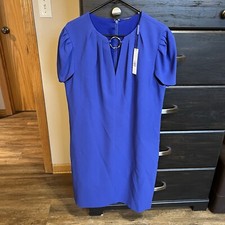 Elie Tahari Womens Darted V-Neck Cap Sleeve Zipped Midi Dress Blue Size 8