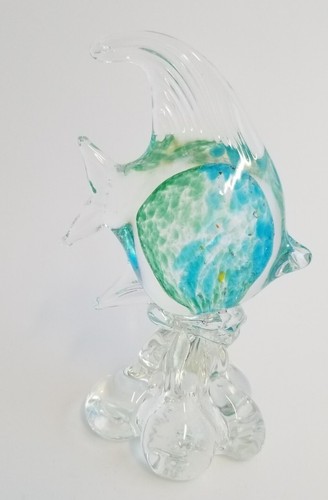 Art Glass Angelfish Paperweight Blue Green Clear Ocean Nautical 5" - Bild 5 von 6