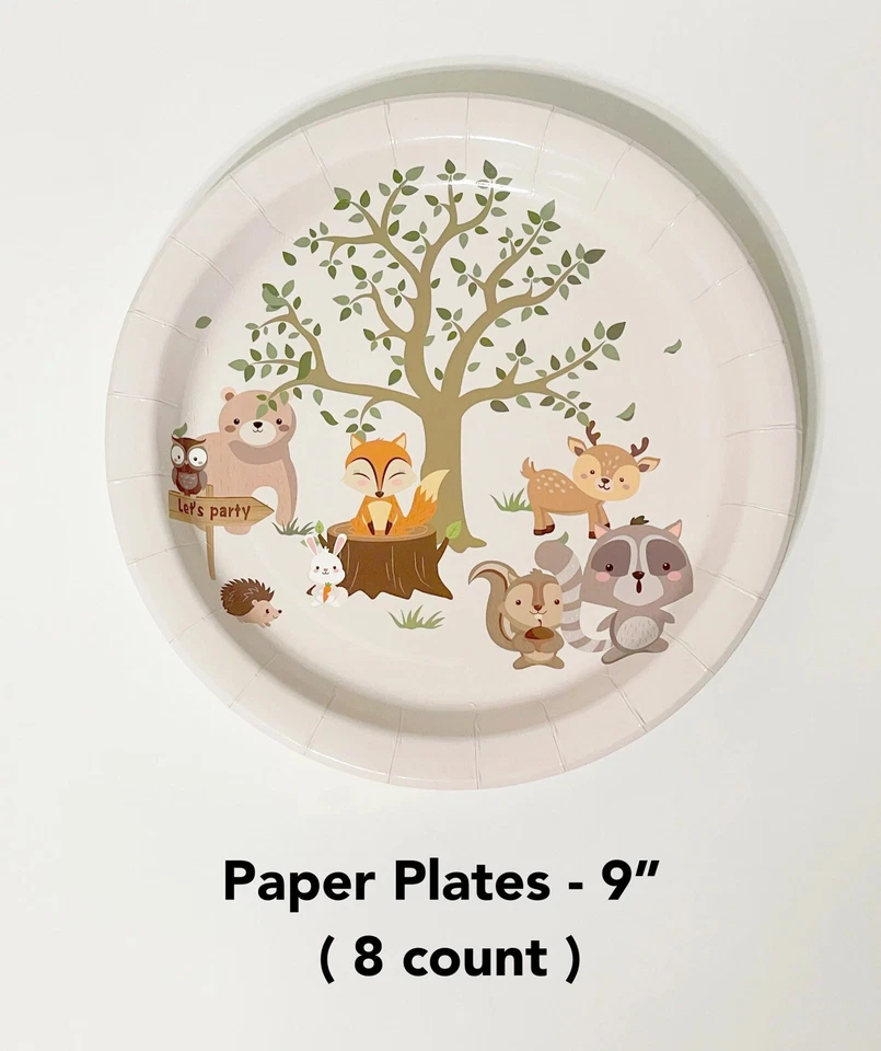 Decoración de fiesta de animales de bosque, paquete de fiesta de cumpleaños, suministros de fiesta de baby shower Foto 2 de 4