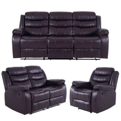 Roma Brown Leather Recliner 3 Seater + 2 Seater + Armchair - Premium Sofa Suites