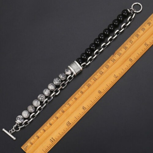 Men's Beaded Bracelet With Tiger EyeStainless Steel ,Natural Map Stone Women - Picture 5 of 17