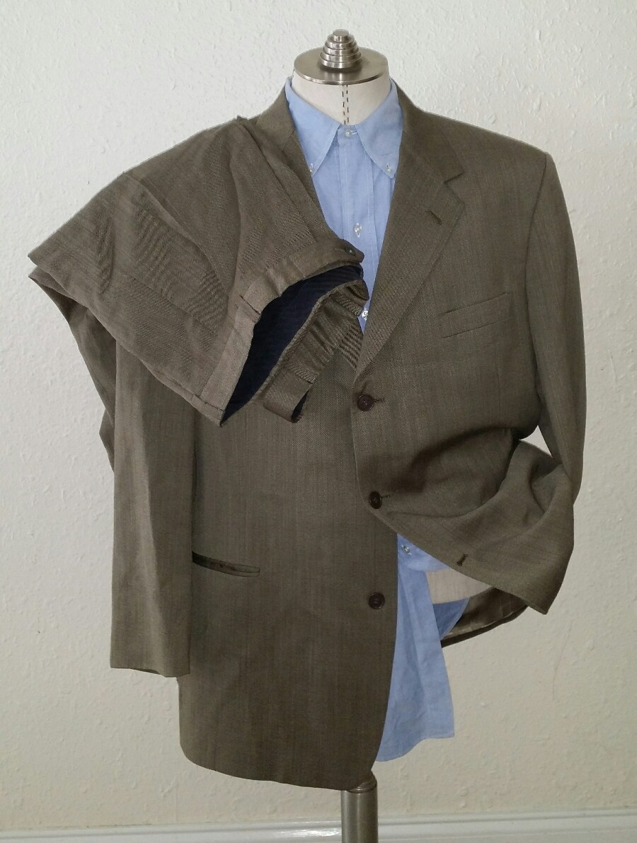VTG Nailhead Olive Green Khaki Tan Men Wool 2-pc Suit Blazer