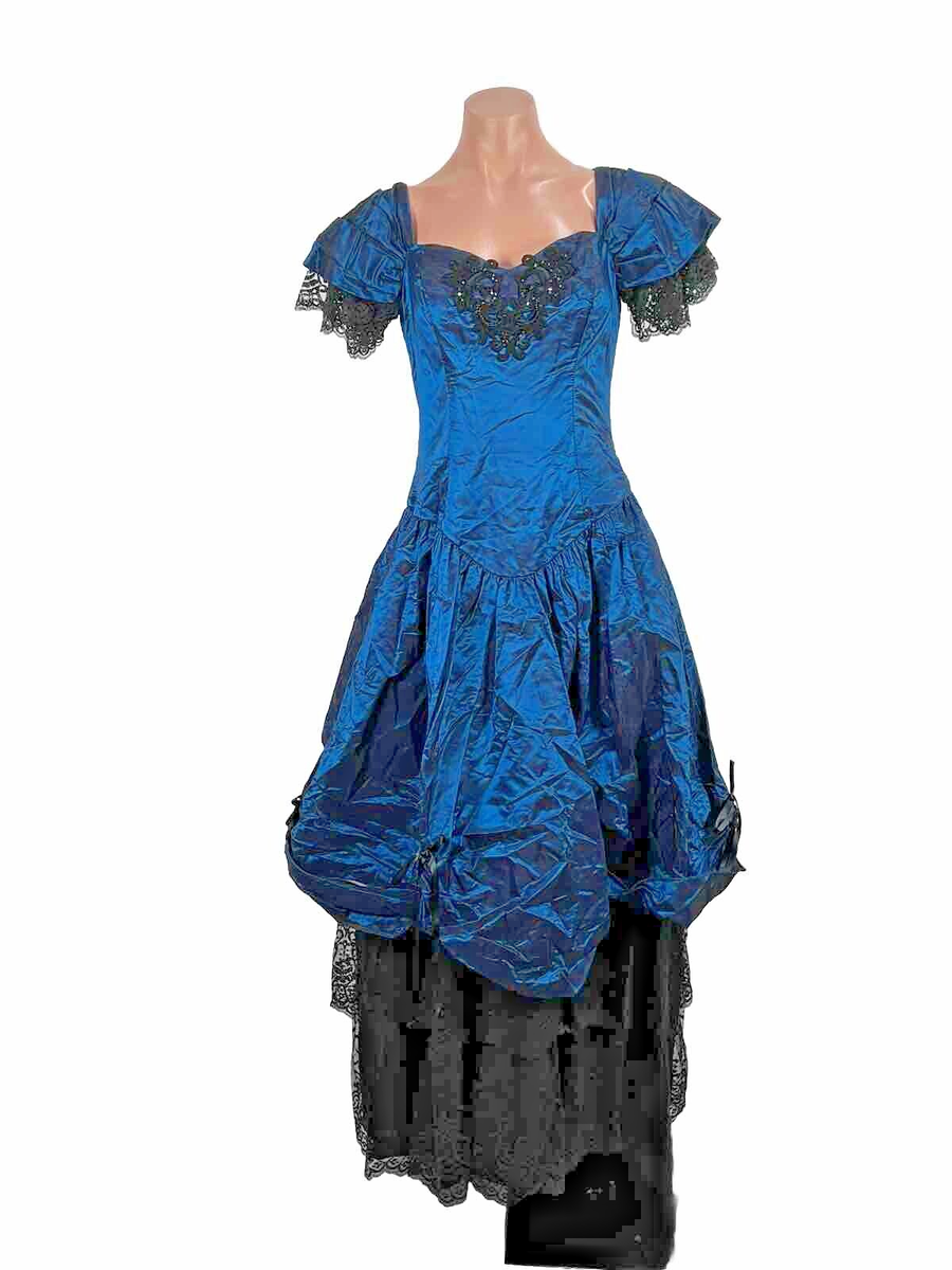 80s Vintage Puffy Sleeve Prom Dress Formal Off Shoulder Lace Tiered S/M Metallic 80s Vintage Puffy Sleeve Prom Dress Formal Off Shoulder Lace Tiered S/M Metallic