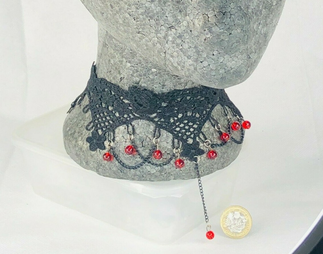 CHOKER Necklace LACE BLACK Sexy Red Bead NEW Elegant Feminine