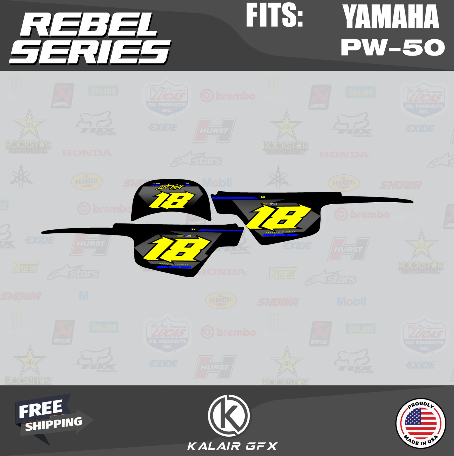 Graphics Kit for Yamaha PW50 (1990-2023) PW-50 PW 50 Rebel - YELLOW