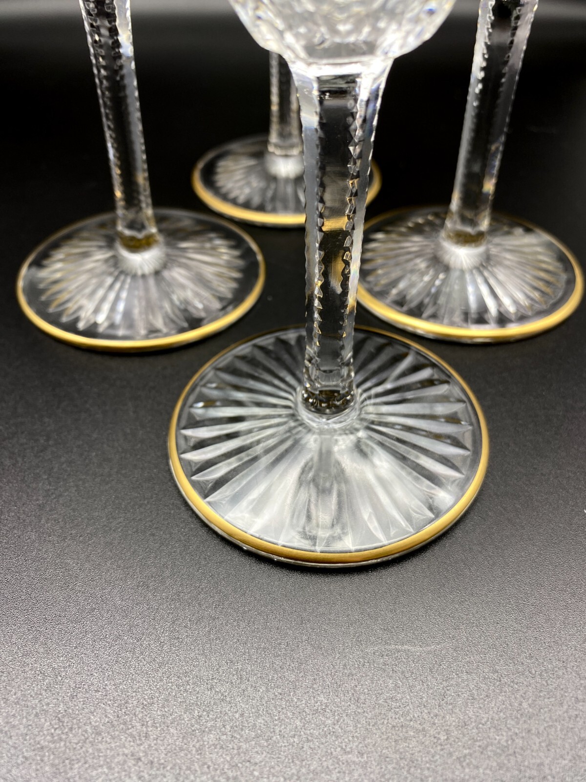 St Louis Apollo Gold 7 3/8" Fluted Champagne Glasses from France: Lot of 4