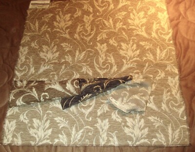 DESIGNER FABRIC Sample Remnant- BEIGE / TAUPE ''LEAF ARABESQUE'' CHENILLE JACQUARD
