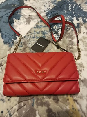 DKNY Veronica WOC Red Quilted Crossbody Wallet On Chain  