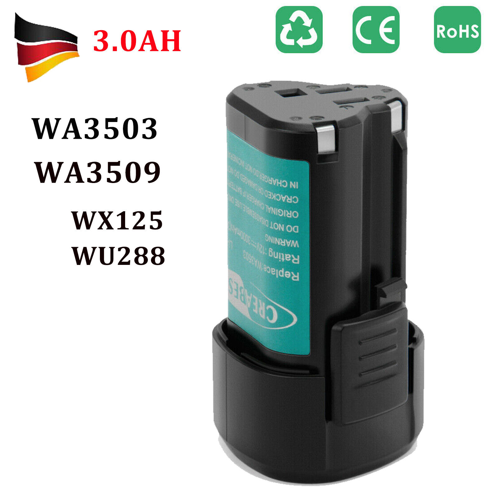 12V Akku Für Worx WA3503 WA3509 WU288 WX128.2 WX382.3 WX677 3000mAh Li-ionen