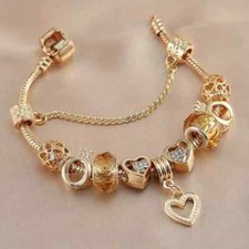 Gold-Tone Love Charm Bracelet Fade-Resistant Plating Elegant Gift Valentines New
