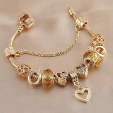 Gold-Tone Love Charm Bracelet Fade-Resistant Plating Elegant Gift Valentines New