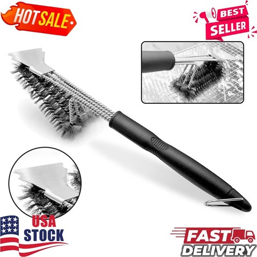 18"Stainless Steel 3-in-1 Grill Brush with Scraper BBQ Cleaner Grill US Shipping