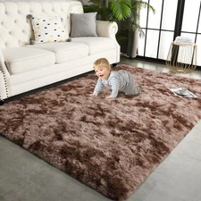 6x9 Large Shag Area Rugs For Living Room Bedroom Tiedye Brown Indoor Super Soft 