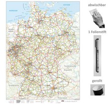 XXL Premium Deutschlandkarte nass abwischbar + 1 Stift stabil Lieferung gerollt 
