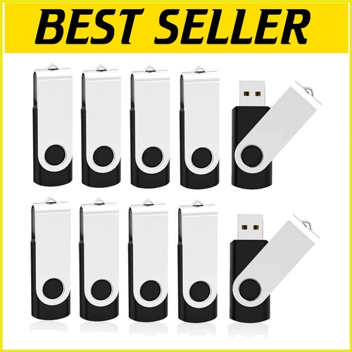 Portable 64GB USB 2.0 Flash Drives - 10 Pack Keychain Thumb Drive Set in Black